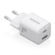 AISENS Cargador Gan 35W, 1xUSB-C PD3.0 QC4.0, 1xUSB-A QC3.0, Blanco